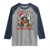 Funny Racoon Christmas Meme Raglan Shirt Tummy Ache Survivor - Wonder Print Shop