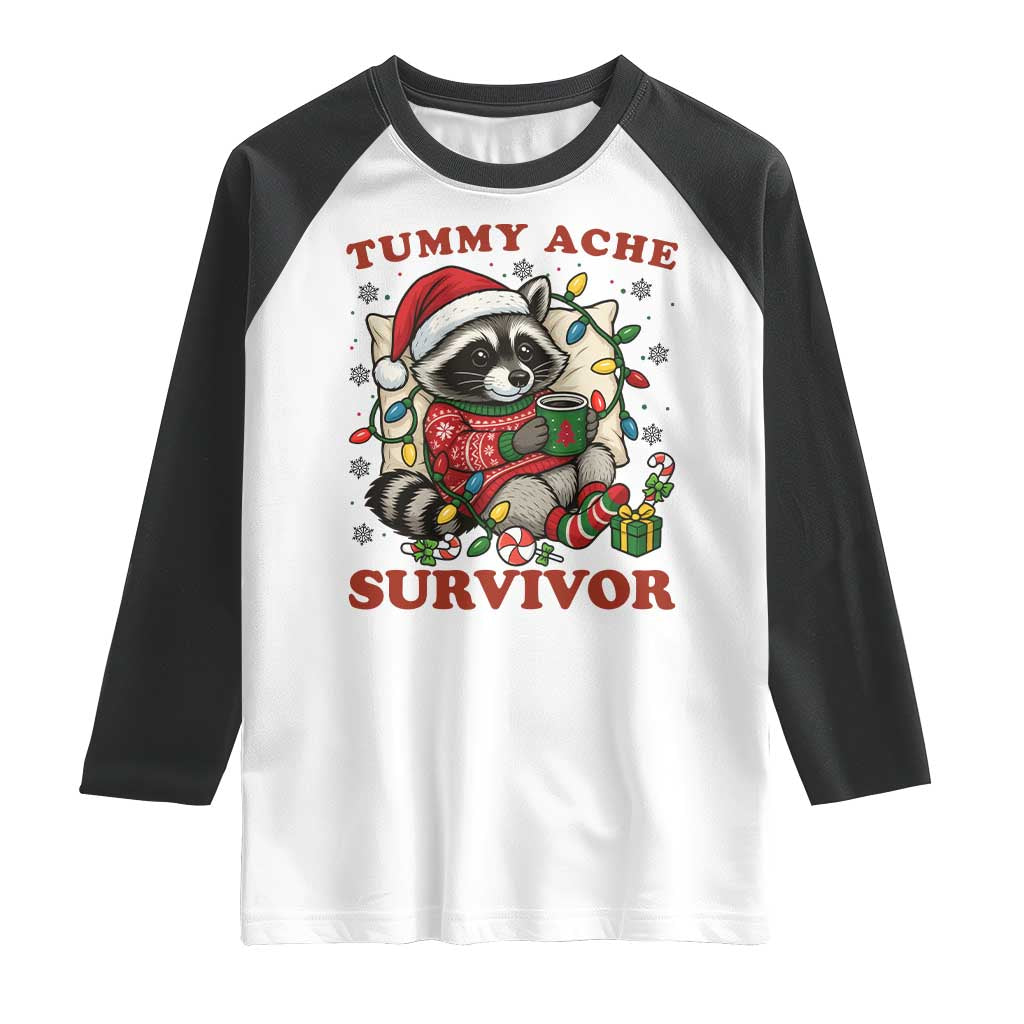 Funny Racoon Christmas Meme Raglan Shirt Tummy Ache Survivor - Wonder Print Shop