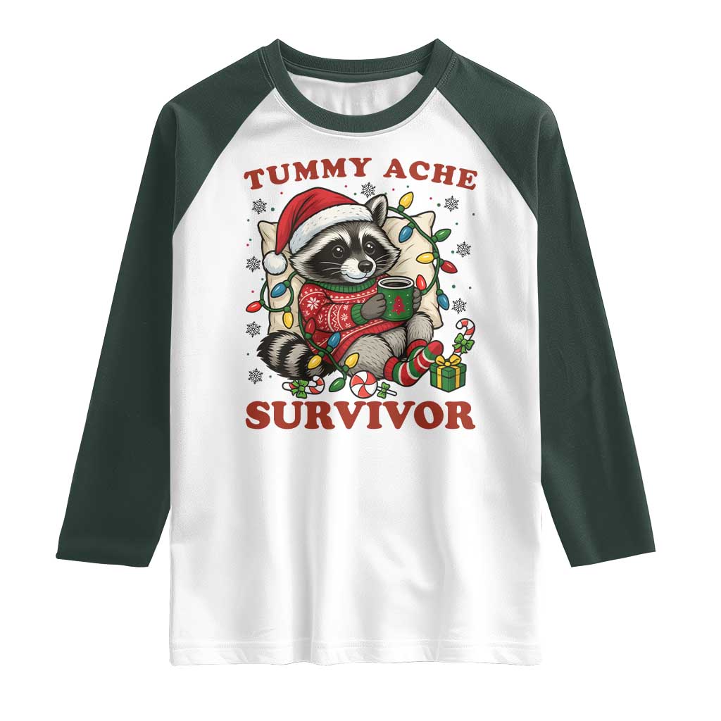 Funny Racoon Christmas Meme Raglan Shirt Tummy Ache Survivor - Wonder Print Shop