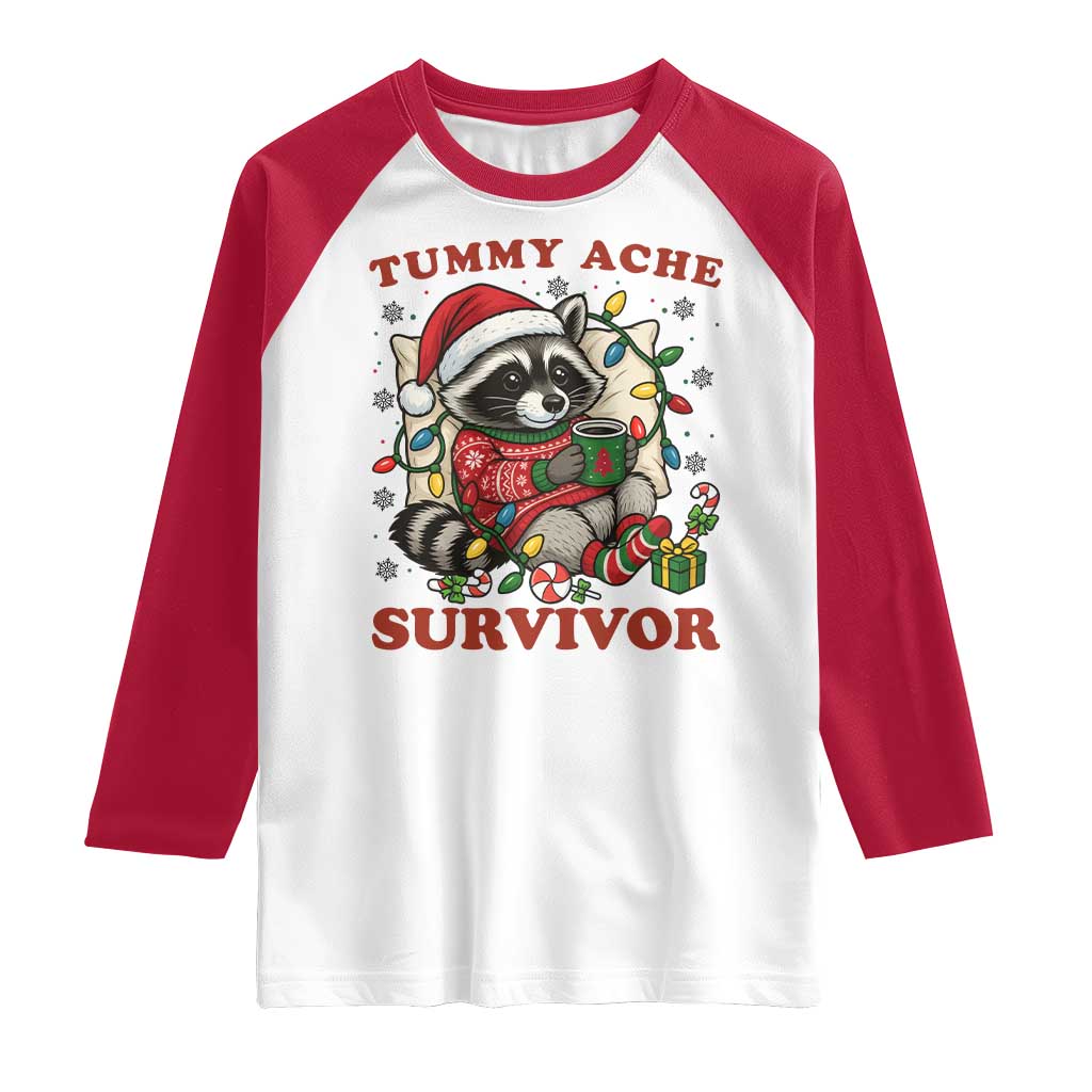 Funny Racoon Christmas Meme Raglan Shirt Tummy Ache Survivor - Wonder Print Shop