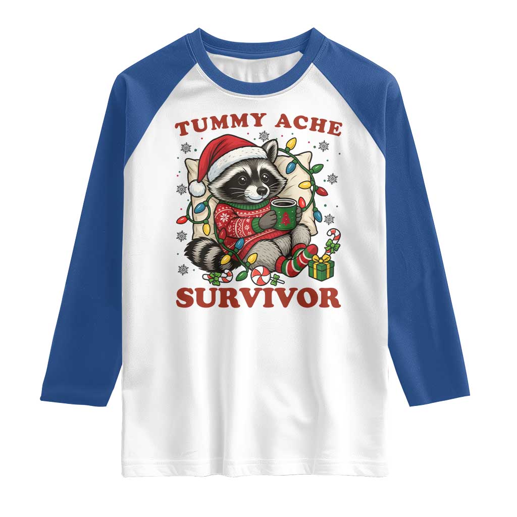 Funny Racoon Christmas Meme Raglan Shirt Tummy Ache Survivor - Wonder Print Shop