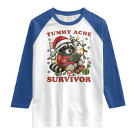 Funny Racoon Christmas Meme Raglan Shirt Tummy Ache Survivor - Wonder Print Shop