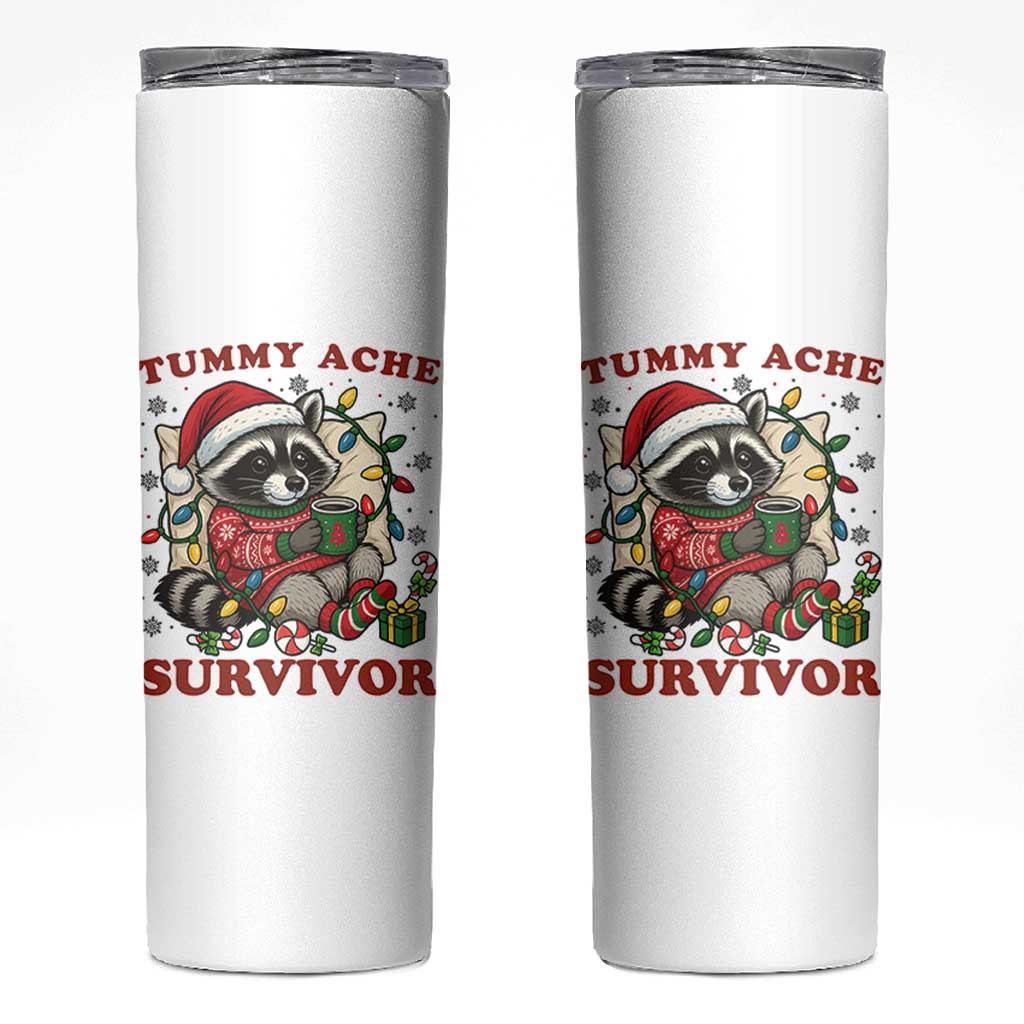 Funny Racoon Christmas Meme Skinny Tumbler Tummy Ache Survivor - Wonder Print Shop