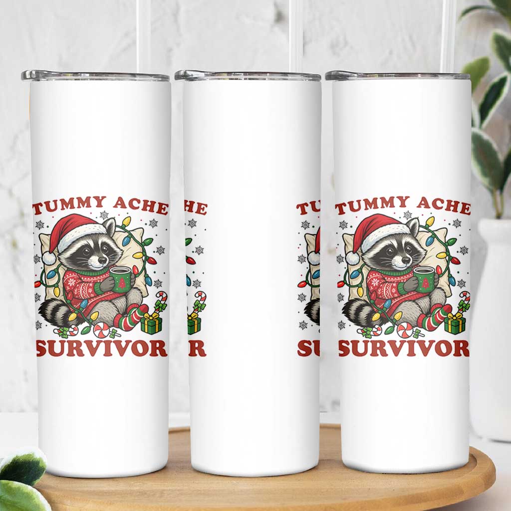 Funny Racoon Christmas Meme Skinny Tumbler Tummy Ache Survivor - Wonder Print Shop