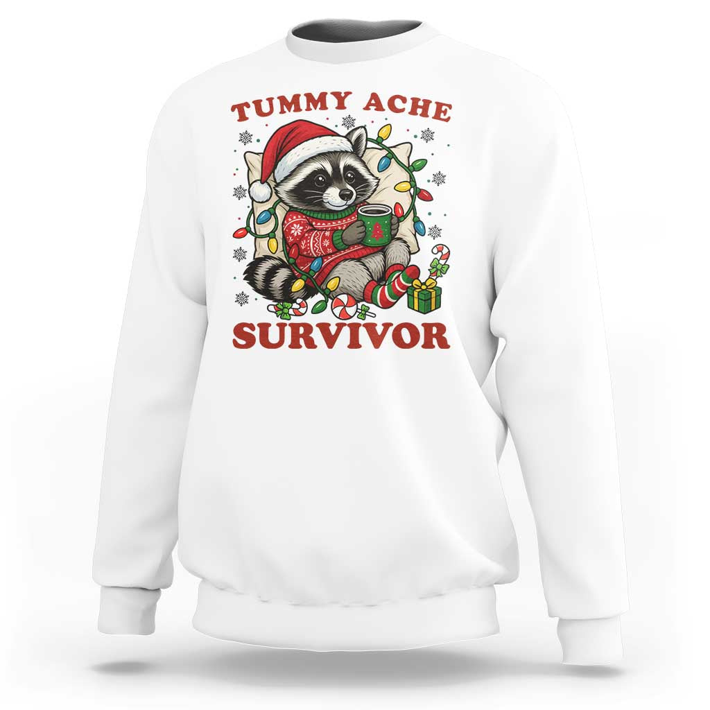Funny Racoon Christmas Meme Sweatshirt Tummy Ache Survivor - Wonder Print Shop