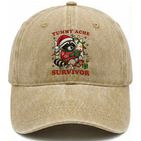 Funny Racoon Christmas Meme Washed Cotton Baseball Cap Tummy Ache Survivor