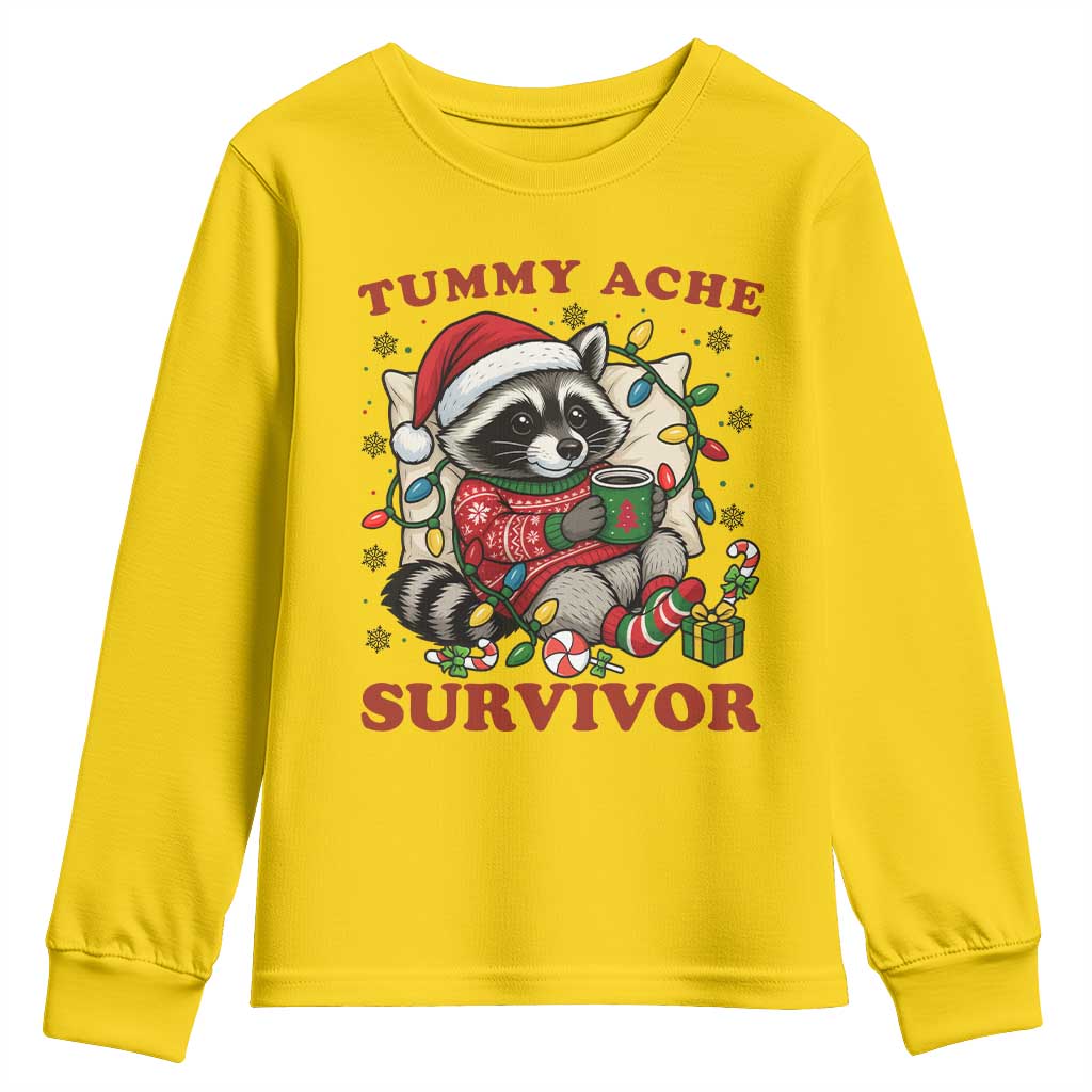 Funny Racoon Christmas Meme Youth Sweatshirt Tummy Ache Survivor - Wonder Print Shop