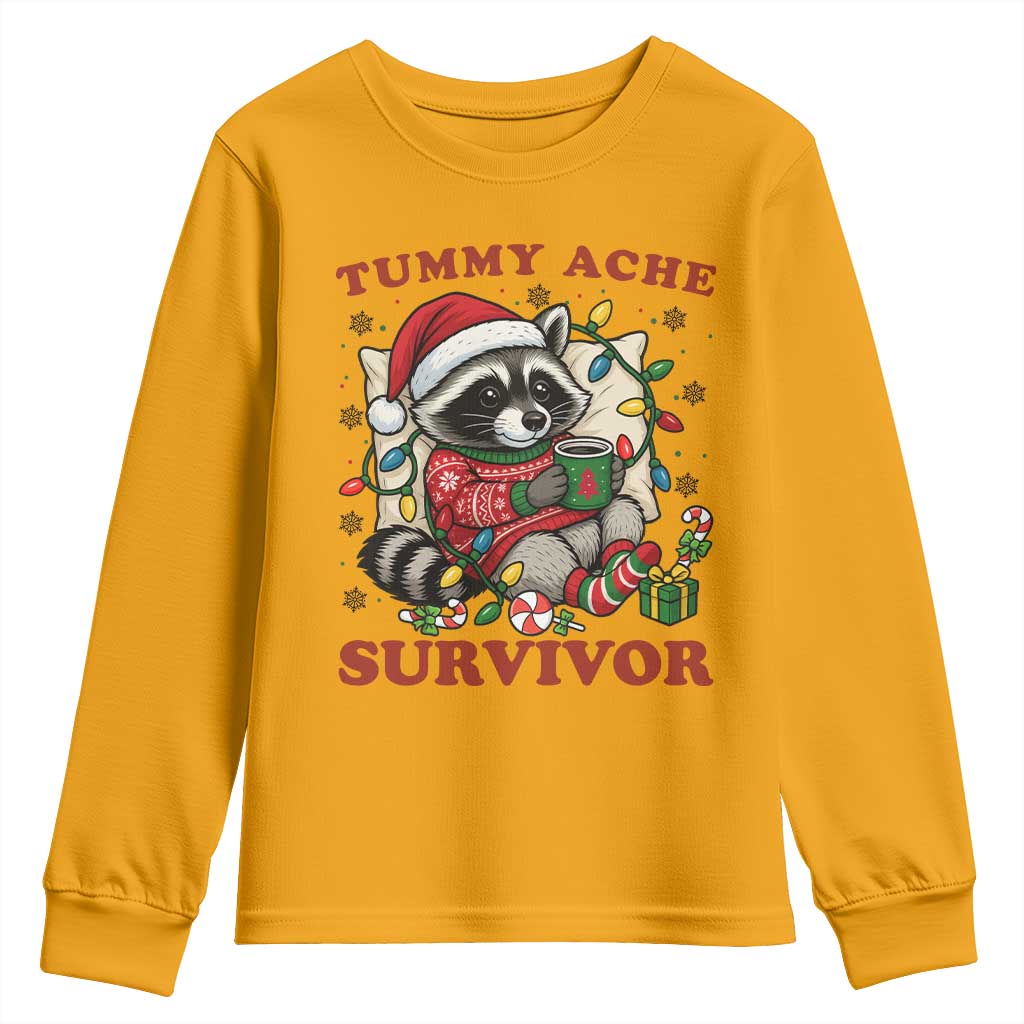 Funny Racoon Christmas Meme Youth Sweatshirt Tummy Ache Survivor - Wonder Print Shop