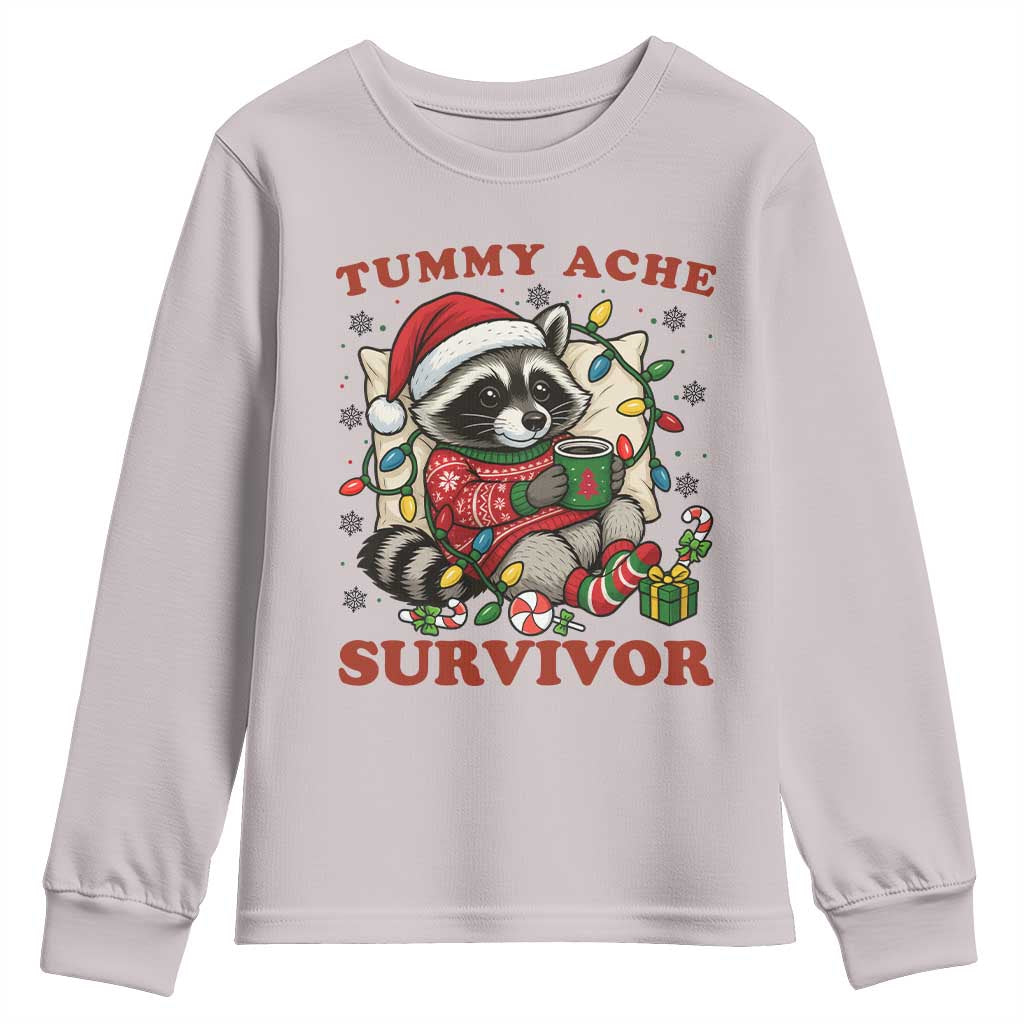 Funny Racoon Christmas Meme Youth Sweatshirt Tummy Ache Survivor - Wonder Print Shop