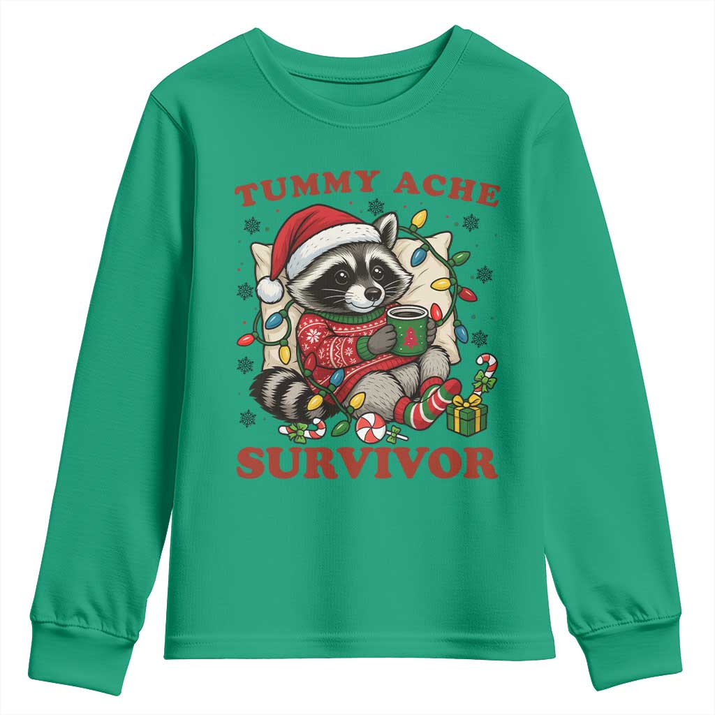 Funny Racoon Christmas Meme Youth Sweatshirt Tummy Ache Survivor - Wonder Print Shop