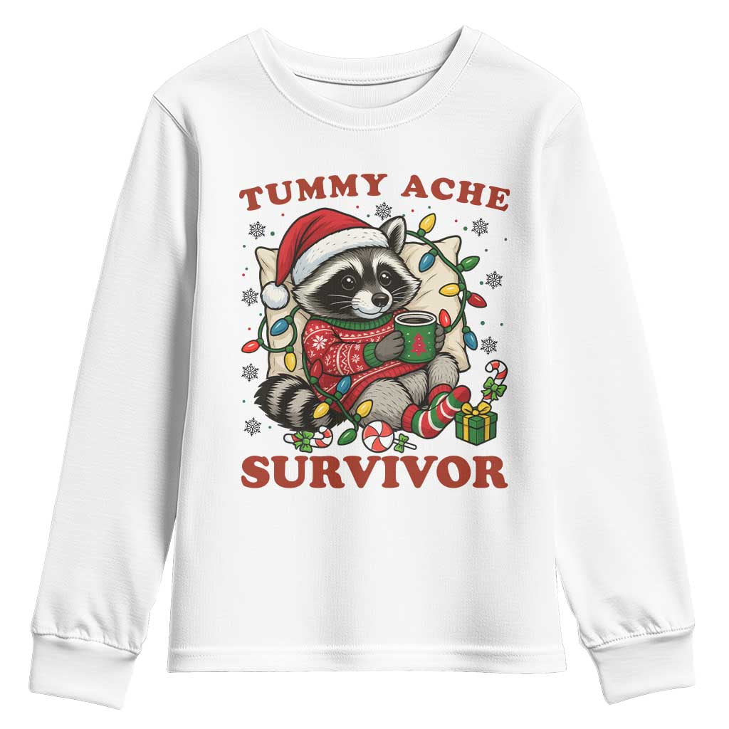 Funny Racoon Christmas Meme Youth Sweatshirt Tummy Ache Survivor - Wonder Print Shop