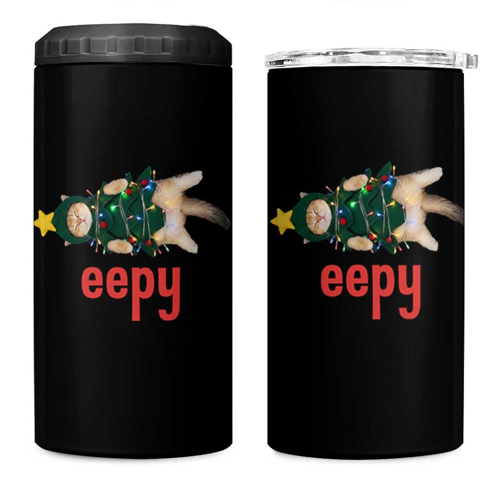 Cat Christmas Meme 4 in 1 Can Cooler Tumbler Eepy Kitten Silly Sleepy - Wonder Print Shop