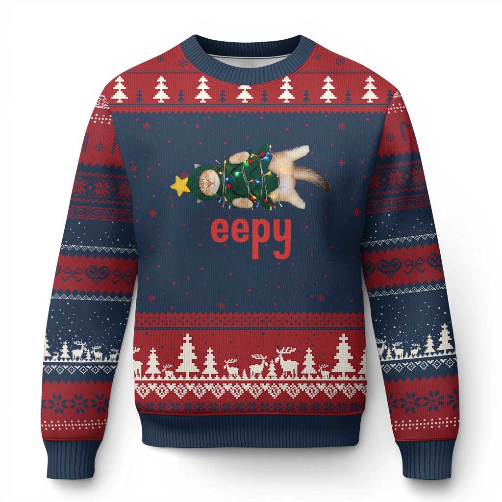 Cat Xmas Meme Ugly Christmas Sweater Eepy Kitten Silly Sleepy - Wonder Print Shop