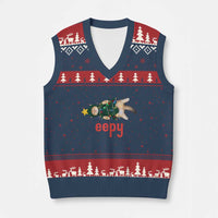 Cat Xmas Meme V-Neck Knit Sweater Vest Eepy Kitten Silly Sleepy - Wonder Print Shop
