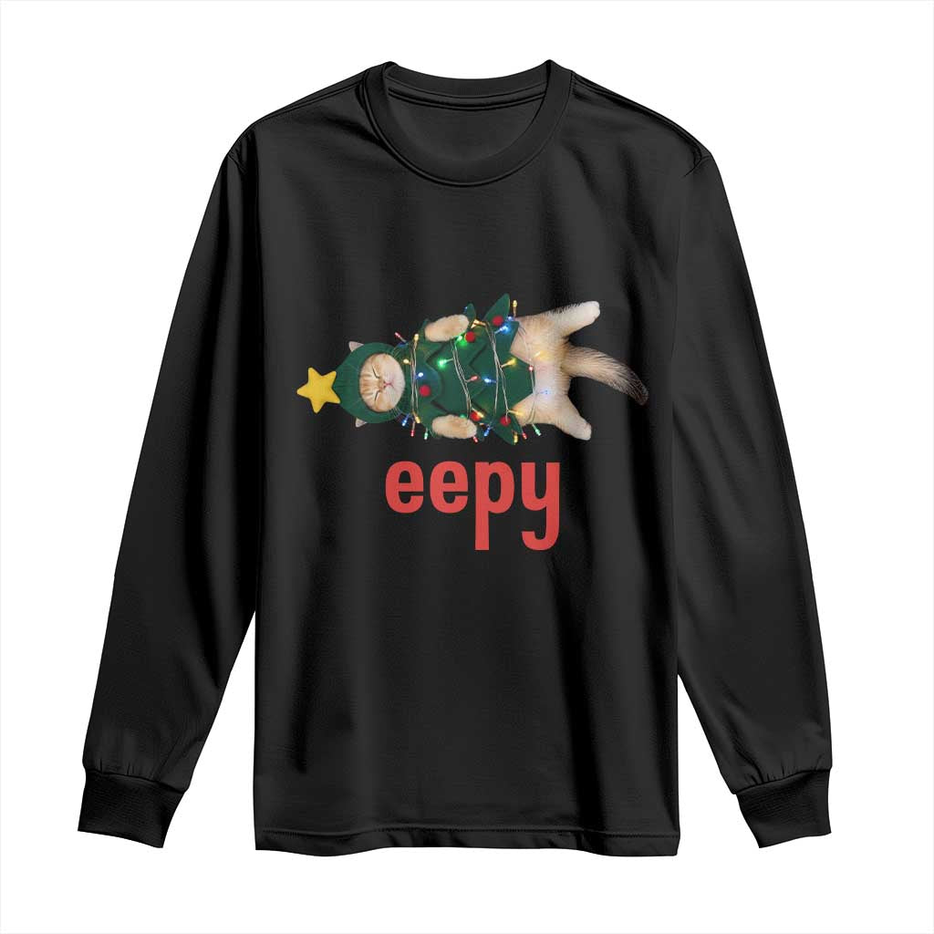 Cat Christmas Meme Long Sleeve Shirt Eepy Kitten Silly Sleepy - Wonder Print Shop