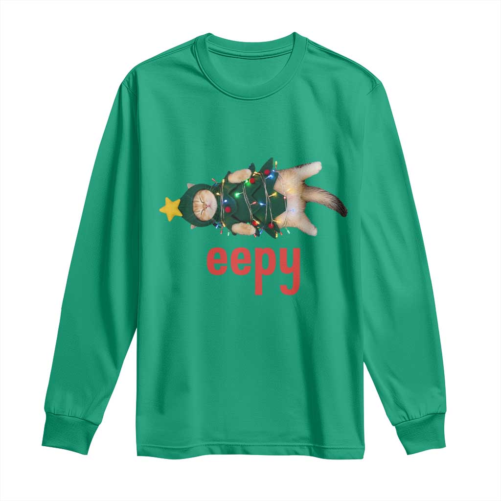 Cat Christmas Meme Long Sleeve Shirt Eepy Kitten Silly Sleepy - Wonder Print Shop