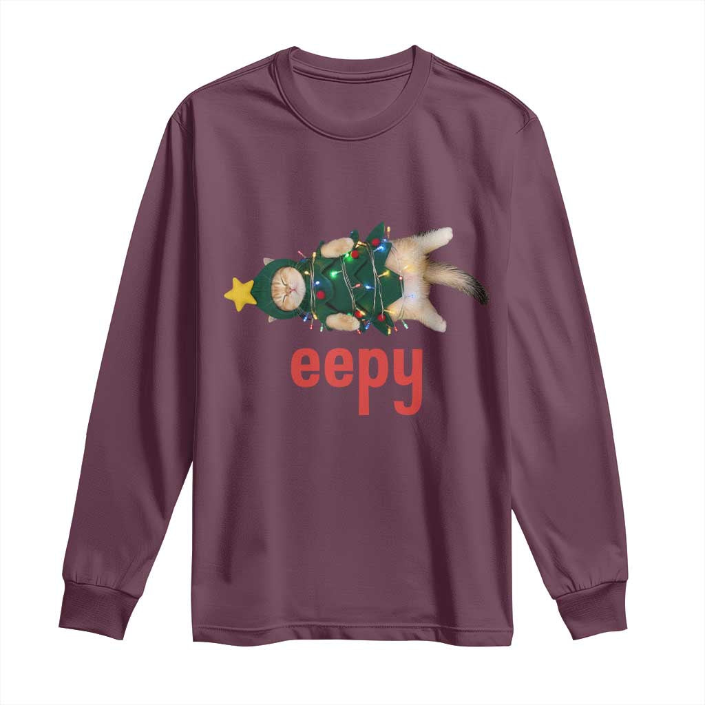 Cat Christmas Meme Long Sleeve Shirt Eepy Kitten Silly Sleepy - Wonder Print Shop