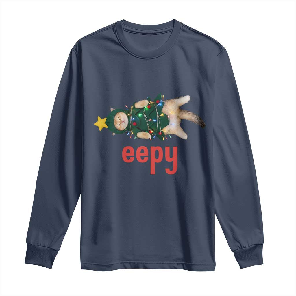 Cat Christmas Meme Long Sleeve Shirt Eepy Kitten Silly Sleepy - Wonder Print Shop