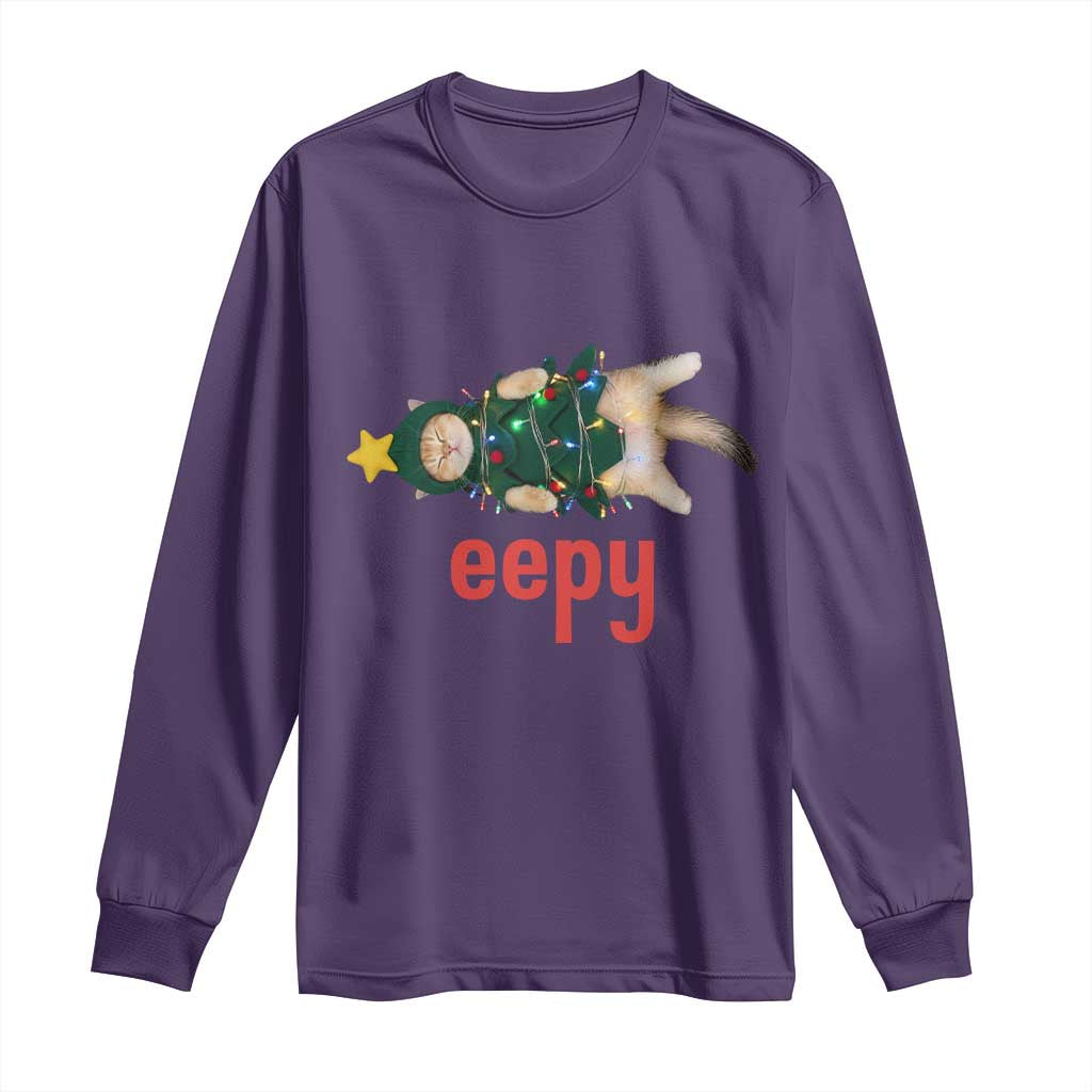 Cat Christmas Meme Long Sleeve Shirt Eepy Kitten Silly Sleepy - Wonder Print Shop