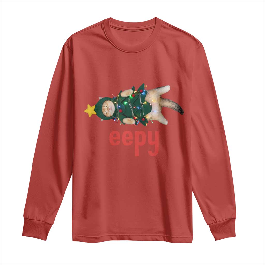 Cat Christmas Meme Long Sleeve Shirt Eepy Kitten Silly Sleepy - Wonder Print Shop