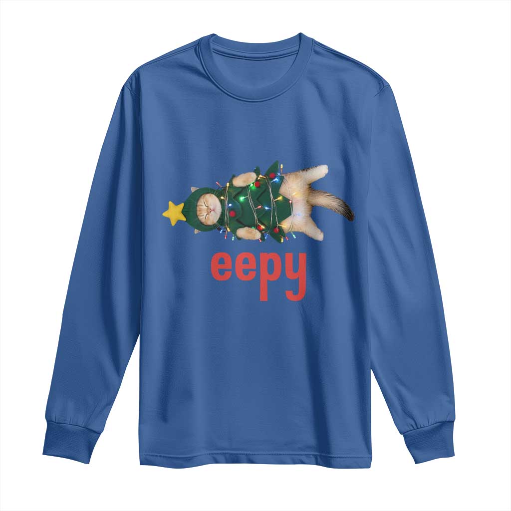 Cat Christmas Meme Long Sleeve Shirt Eepy Kitten Silly Sleepy - Wonder Print Shop