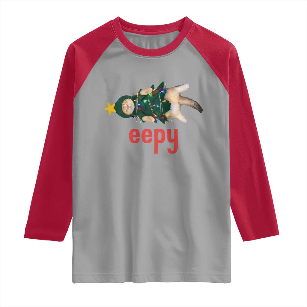 Cat Christmas Meme Raglan Shirt Eepy Kitten Silly Sleepy - Wonder Print Shop