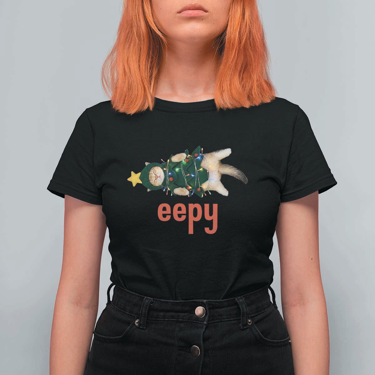 Cat Christmas Meme T Shirt For Women Eepy Kitten Silly Sleepy - Wonder Print Shop