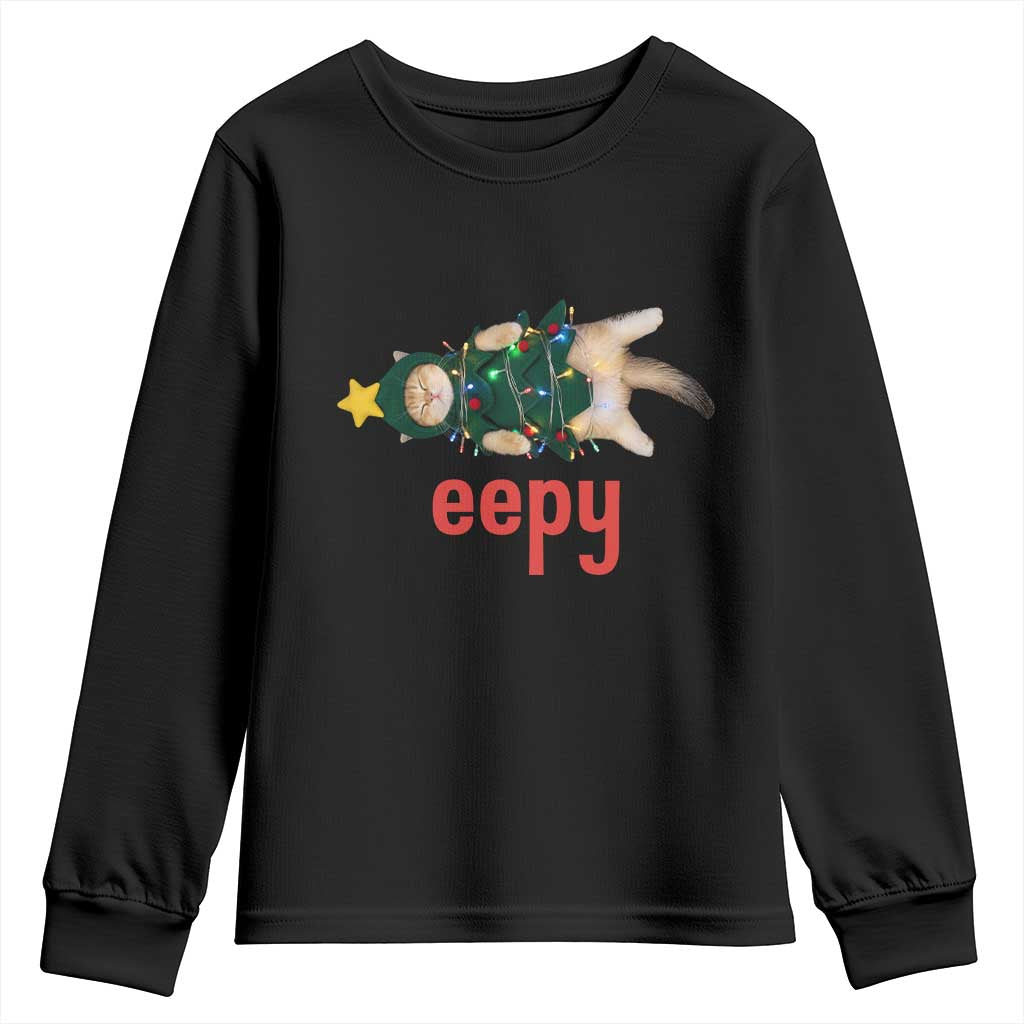 Cat Christmas Meme Youth Sweatshirt Eepy Kitten Silly Sleepy - Wonder Print Shop