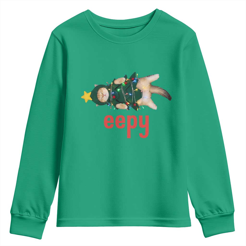 Cat Christmas Meme Youth Sweatshirt Eepy Kitten Silly Sleepy - Wonder Print Shop