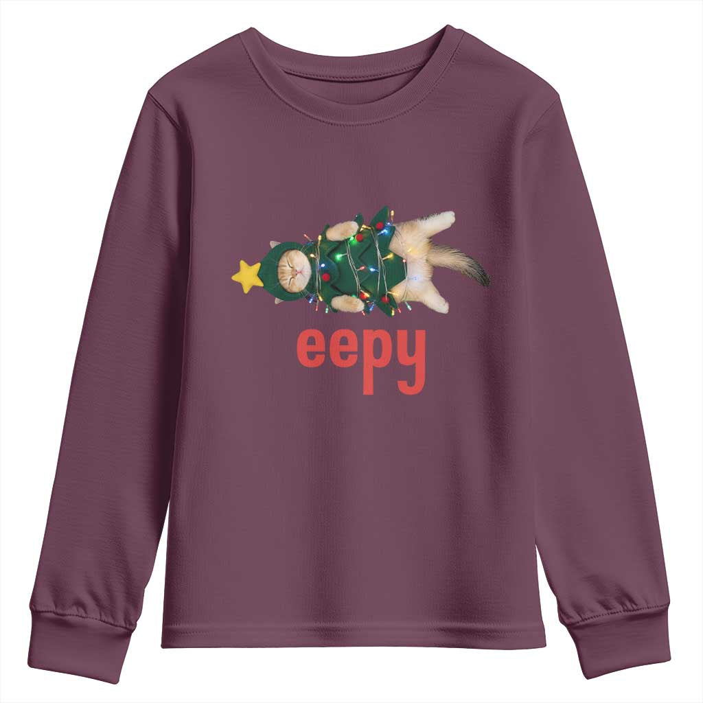 Cat Christmas Meme Youth Sweatshirt Eepy Kitten Silly Sleepy - Wonder Print Shop
