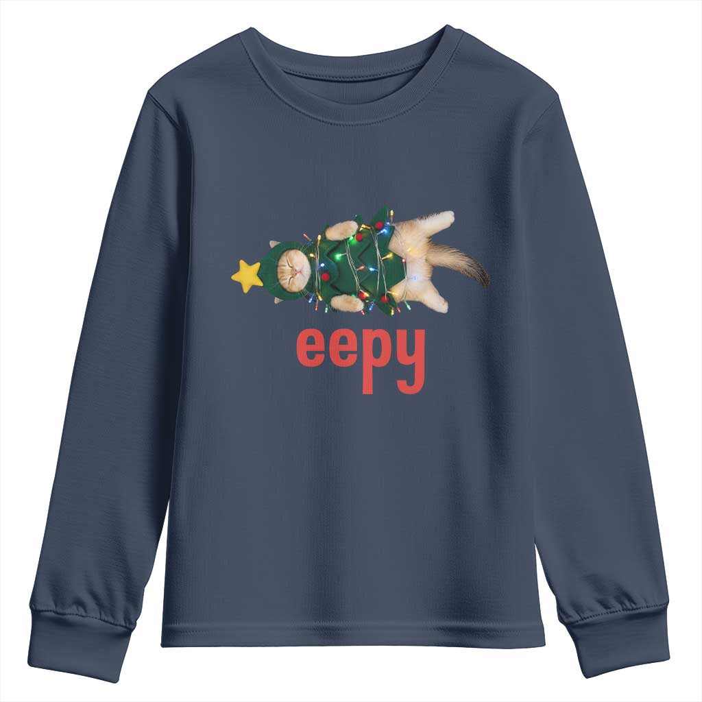 Cat Christmas Meme Youth Sweatshirt Eepy Kitten Silly Sleepy - Wonder Print Shop