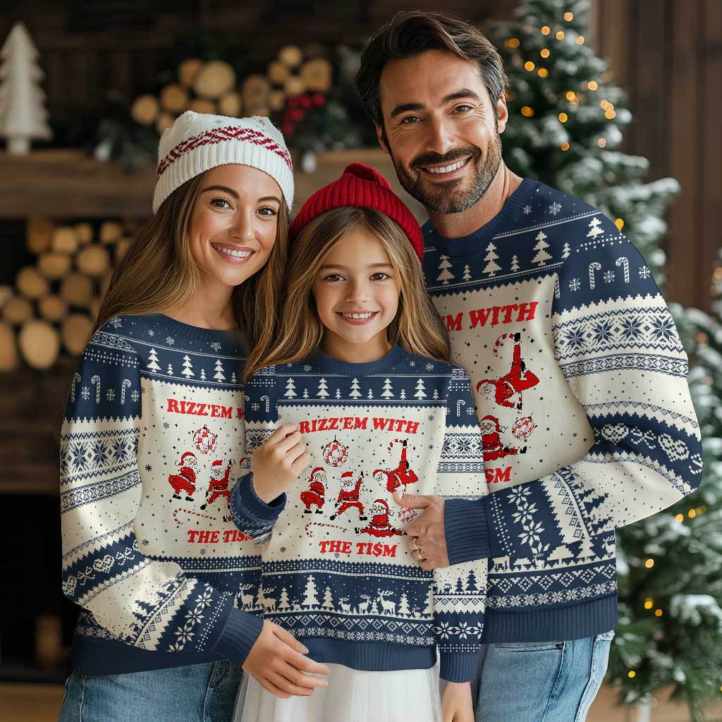 Funny Santa Xmas Ugly Christmas Sweater Rizz Em With The Tism - Wonder Print Shop