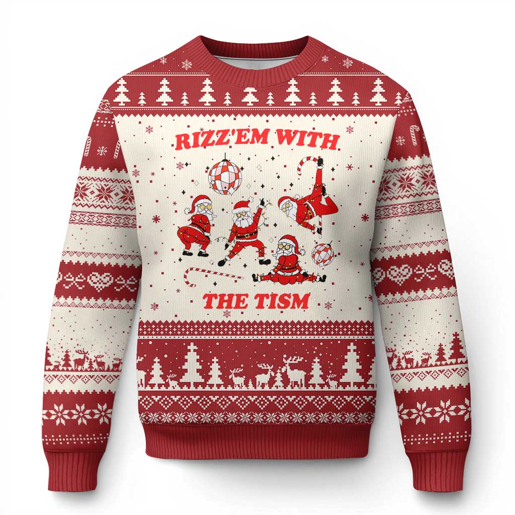 Funny Santa Xmas Ugly Christmas Sweater Rizz Em With The Tism - Wonder Print Shop