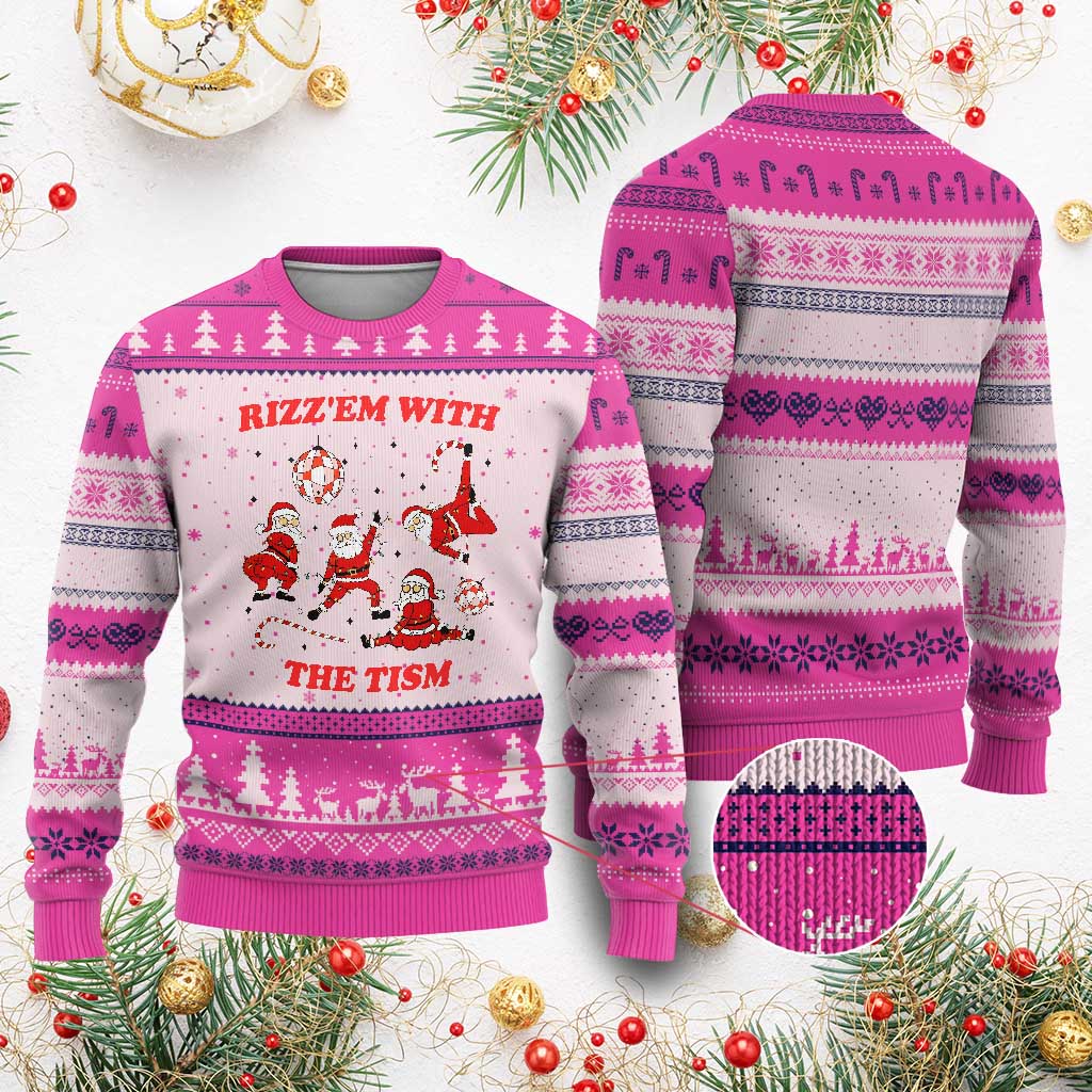 Funny Santa Xmas Ugly Christmas Sweater Rizz Em With The Tism - Wonder Print Shop