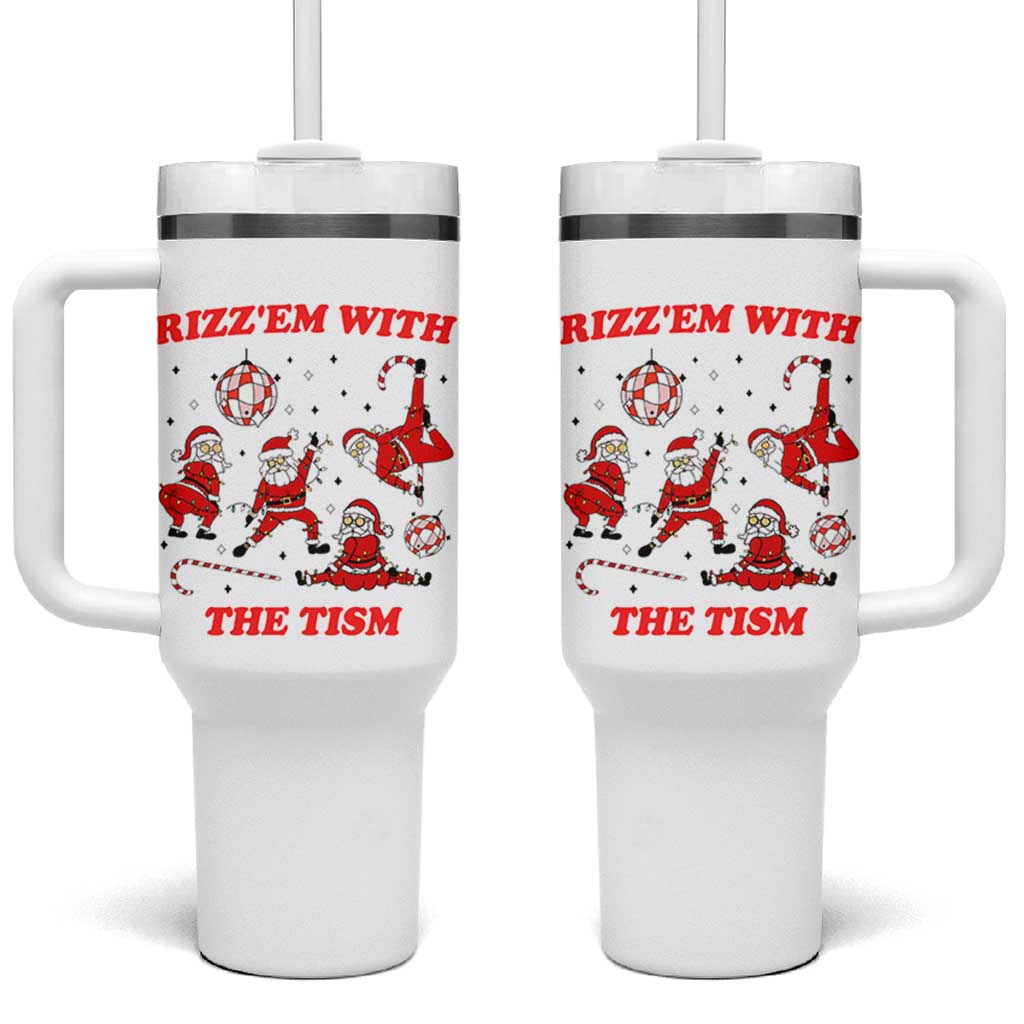 Funny Santa Christmas Tumbler With Handle Rizz Em With The Tism - Wonder Print Shop