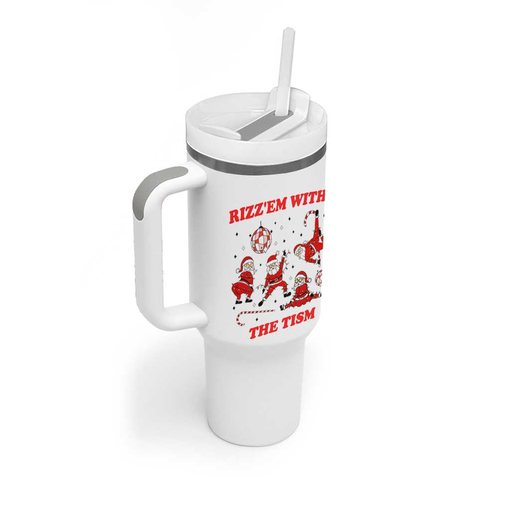 Funny Santa Christmas Tumbler With Handle Rizz Em With The Tism - Wonder Print Shop