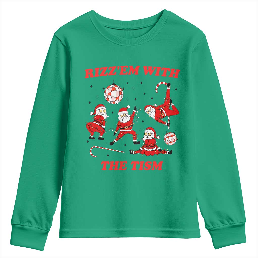 Funny Santa Christmas Youth Sweatshirt Rizz Em With The Tism - Wonder Print Shop