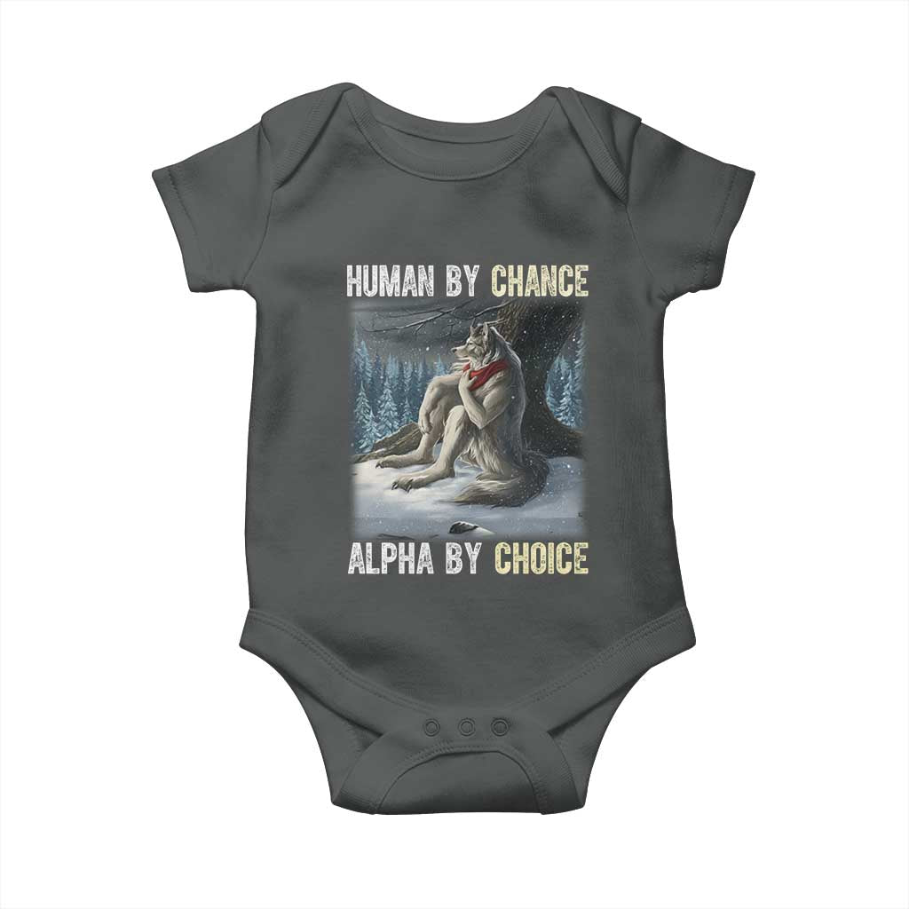 Funny Alpha Wolf Christmas Meme Baby Onesie Human By Chance Alpha By Choice - Wonder Print Shop