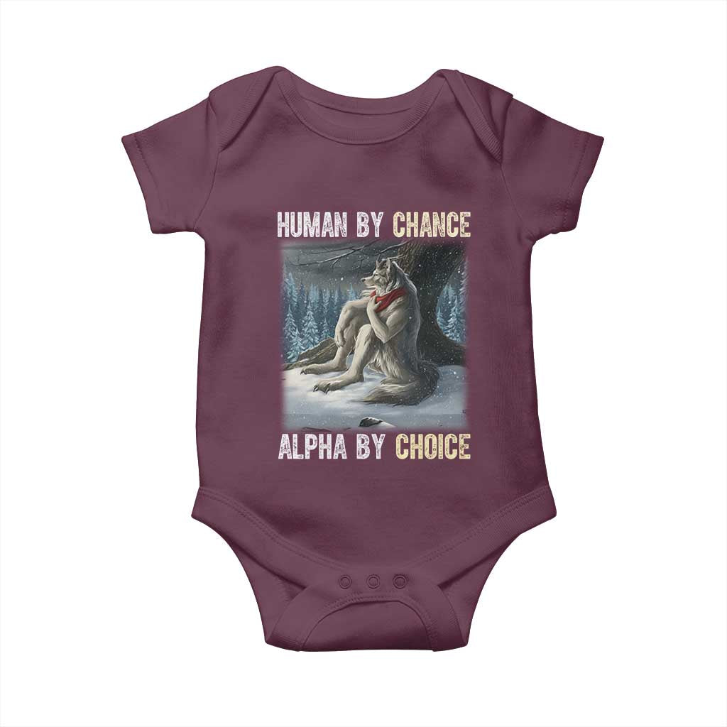 Funny Alpha Wolf Christmas Meme Baby Onesie Human By Chance Alpha By Choice - Wonder Print Shop