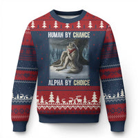 Funny Alpha Wolf Xmas Meme Ugly Christmas Sweater Human By Chance Alpha By Choice - Wonder Print Shop