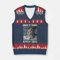 Funny Alpha Wolf Xmas Meme V-Neck Knit Sweater Vest Human By Chance Alpha By Choice - Wonder Print Shop