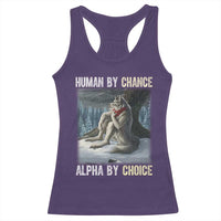 Funny Alpha Wolf Christmas Meme Racerback Tank Top Human By Chance Alpha By Choice - Wonder Print Shop