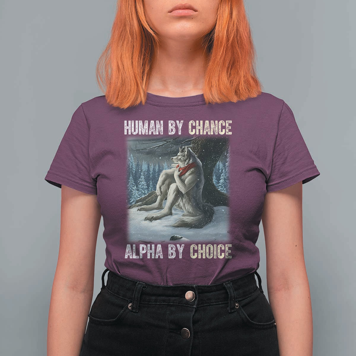 Funny Alpha Wolf Christmas Meme T Shirt For Women Human By Chance Alpha By Choice - Wonder Print Shop