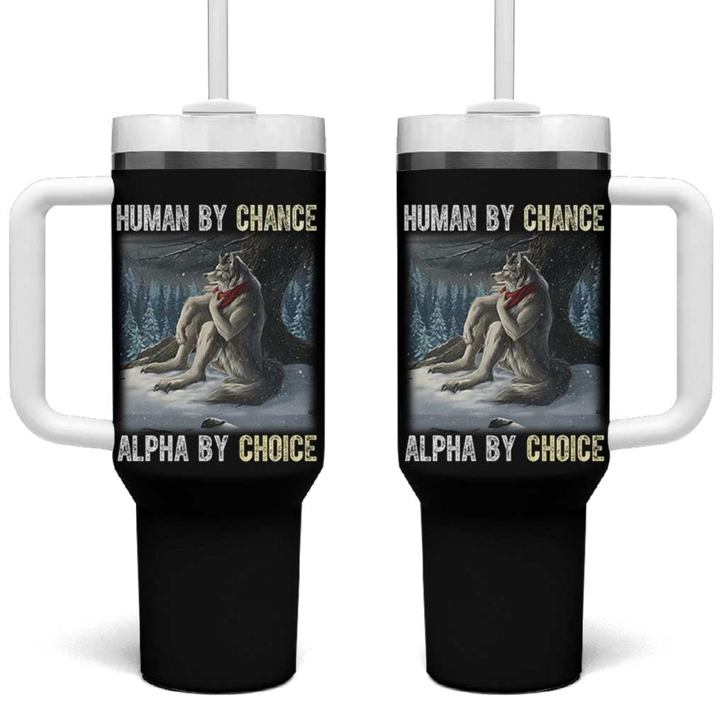 Funny Alpha Wolf Christmas Meme Tumbler With Handle Human By Chance Alpha By Choice - Wonder Print Shop