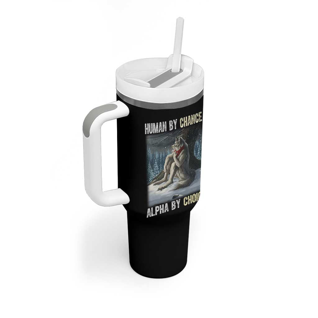 Funny Alpha Wolf Christmas Meme Tumbler With Handle Human By Chance Alpha By Choice - Wonder Print Shop