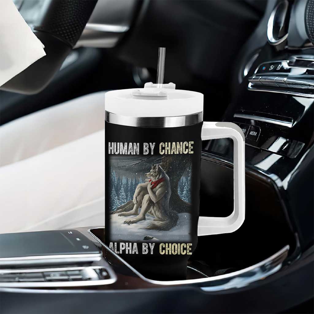 Funny Alpha Wolf Christmas Meme Tumbler With Handle Human By Chance Alpha By Choice - Wonder Print Shop