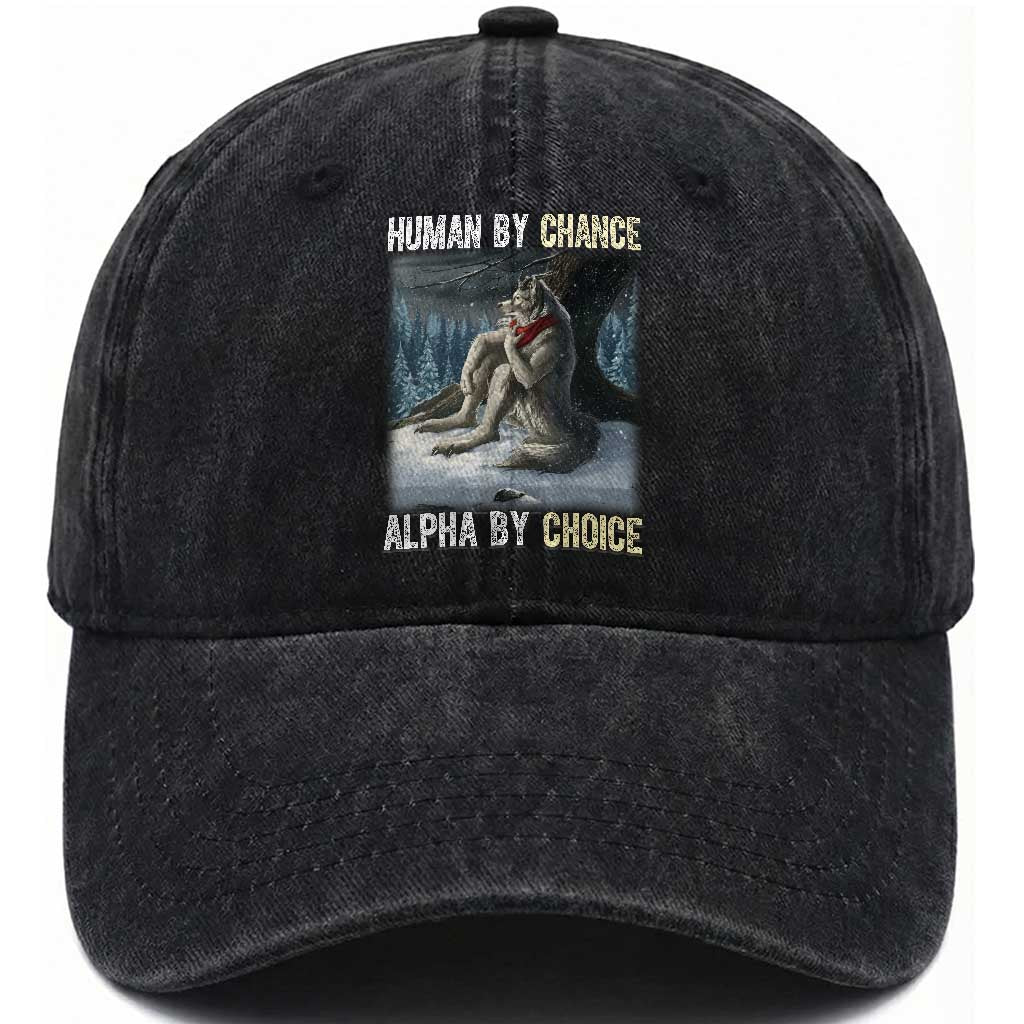 Funny Alpha Wolf Christmas Meme Washed Cotton Baseball Cap Human By Chance Alpha By Choice