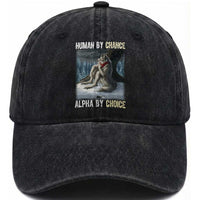 Funny Alpha Wolf Christmas Meme Washed Cotton Baseball Cap Human By Chance Alpha By Choice