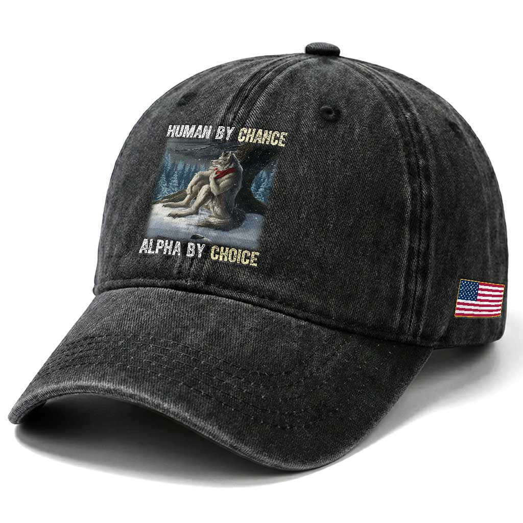 Funny Alpha Wolf Christmas Meme Washed Cotton Baseball Cap Human By Chance Alpha By Choice