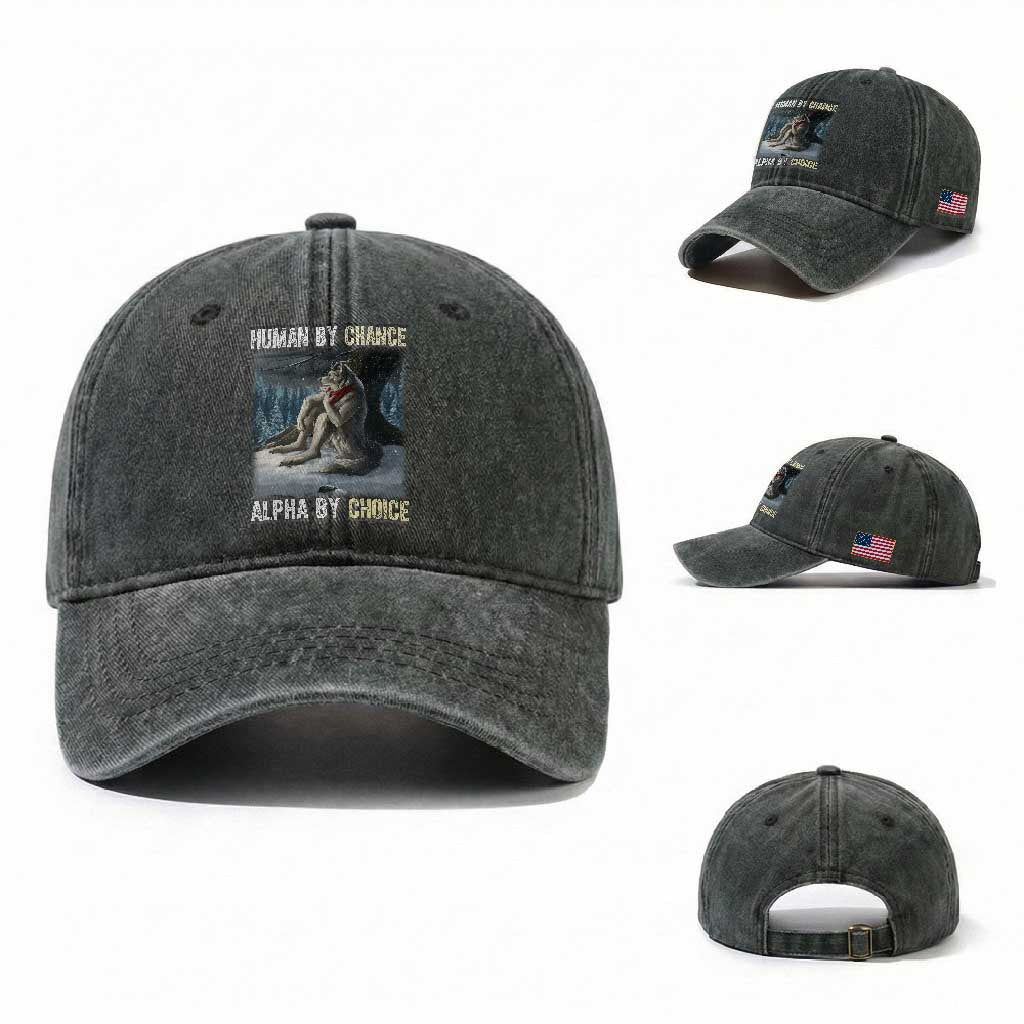 Funny Alpha Wolf Christmas Meme Washed Cotton Baseball Cap Human By Chance Alpha By Choice